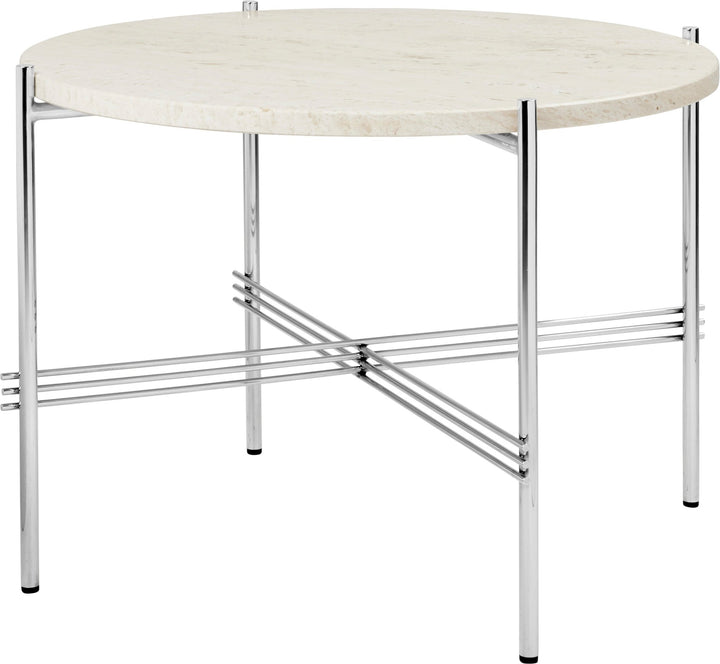 TS Coffee Table Round Ø 21.6 - Polished Steel - Gubi - Tables + Desks - Neutral White Travertine - HORNE
