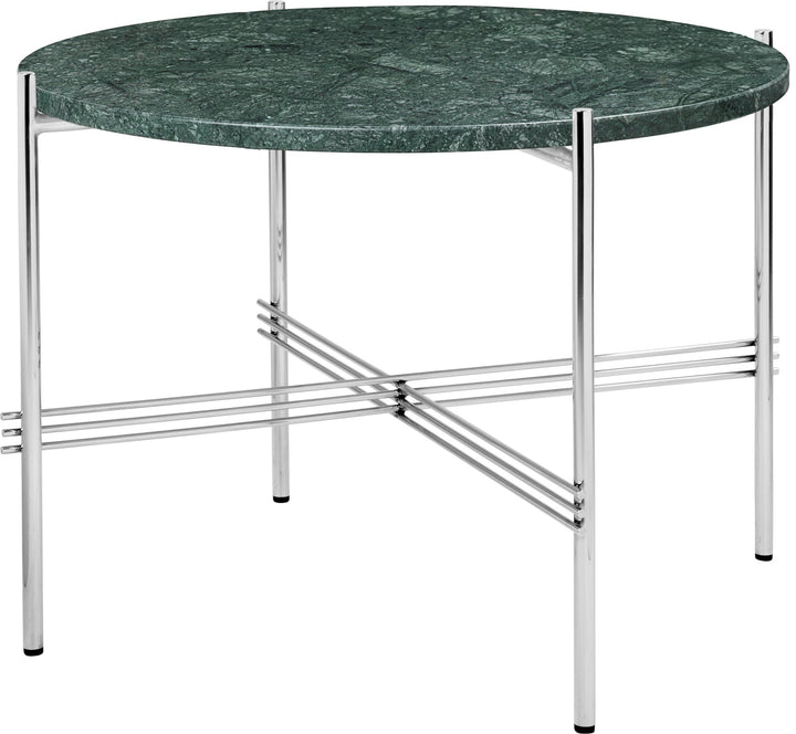 TS Coffee Table Round Ø 21.6 - Polished Steel - Gubi - Tables + Desks - Green Guatemala Marble - HORNE