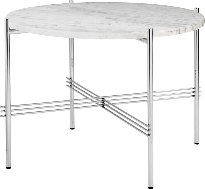 TS Coffee Table Round Ø 21.6 - Polished Steel - Gubi - Tables + Desks - White Carrara Marble - HORNE