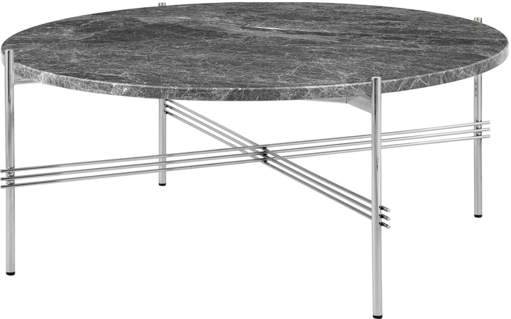 TS Coffee Table Round Ø 31.5 - Polished Steel - Gubi - Tables + Desks - Grey Emperador Marble - HORNE