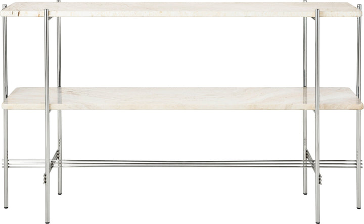 TS Console - 2 Racks - Polished Steel - Gubi - Tables + Desks - Neutral White Travertine - HORNE