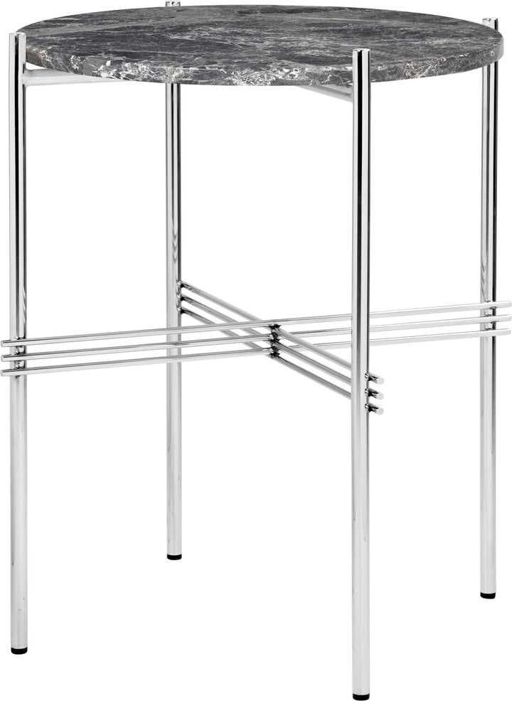 TS Side Table Round - Polished Steel - Gubi - Tables + Desks - Grey Emperador Marble - HORNE