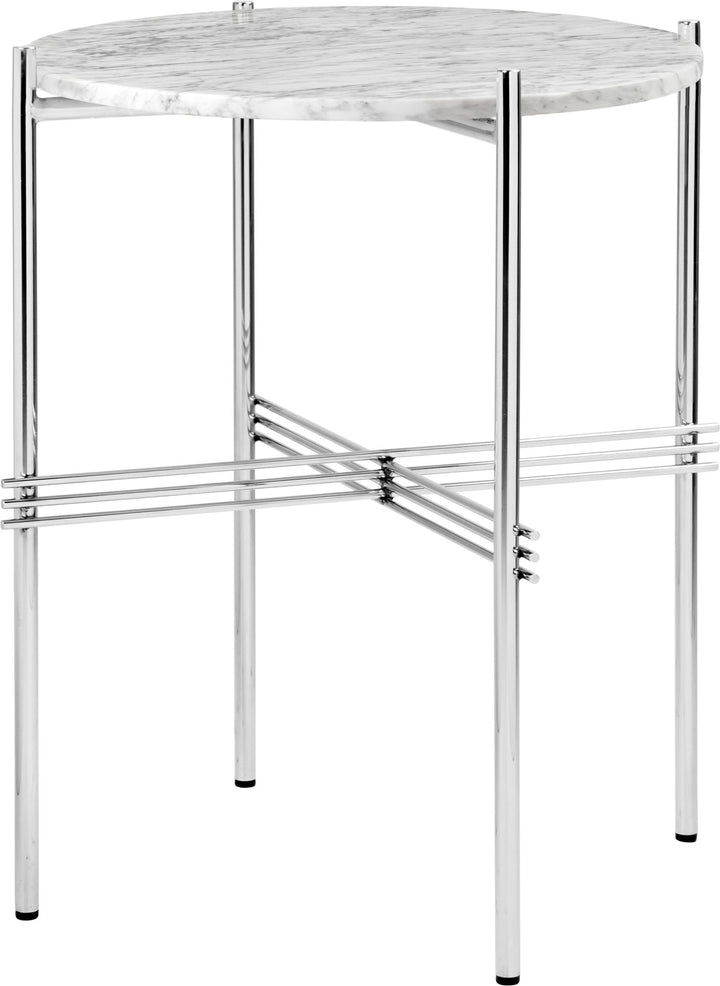 TS Side Table Round - Polished Steel - Gubi - Tables + Desks - White Carrara Marble - HORNE