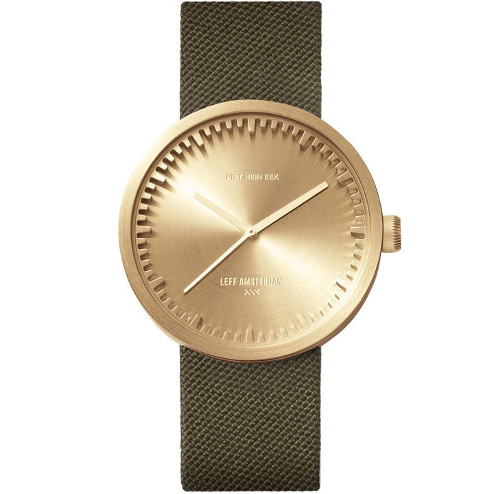 Tube Watch D38 - Leff Amsterdam - Clocks + Watches - Brass Face - Green Leather Strap - HORNE