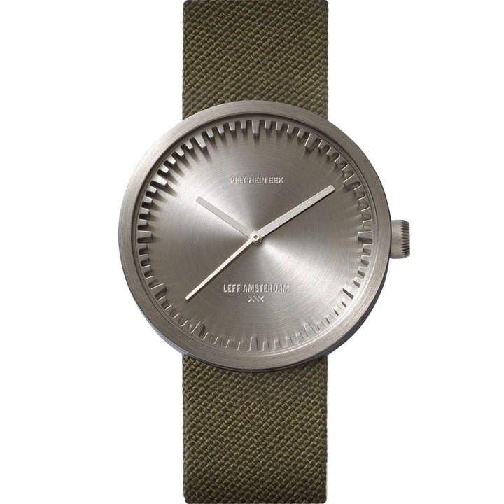 Tube Watch D38 - Leff Amsterdam - Clocks + Watches - Steel Face - Green Leather Strap - HORNE