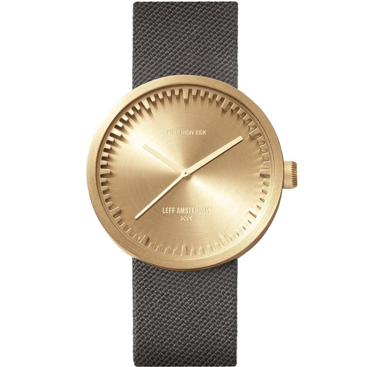 Tube Watch D38 - Leff Amsterdam - Clocks + Watches - Brass Face - Grey Leather Strap - HORNE