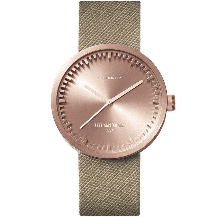 Tube Watch D38 - Leff Amsterdam - Clocks + Watches - Rose Gold Face - Sand Leather Strap - HORNE