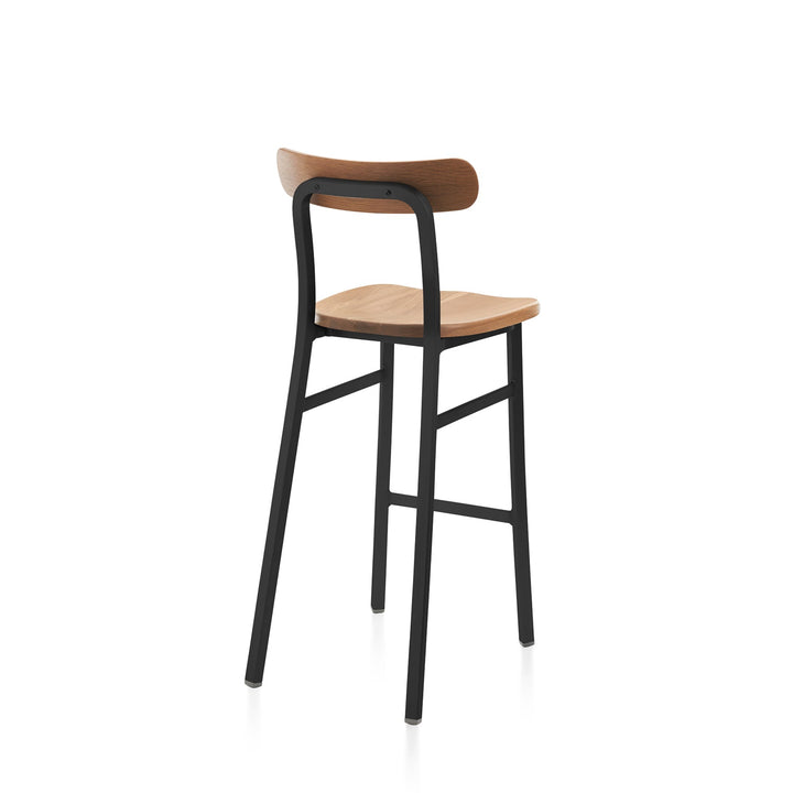 Utility Bar Stool - Emeco - Stools + Benches + Ottomans - Powder Coated Black - Oak - HORNE