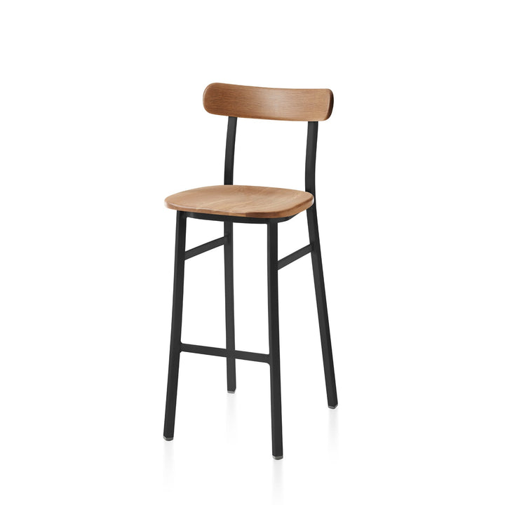 Utility Bar Stool - Emeco - Stools + Benches + Ottomans - Powder Coated Black - Oak - HORNE
