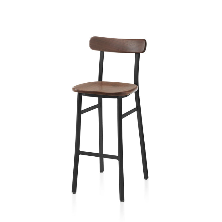 Utility Bar Stool - Emeco - Stools + Benches + Ottomans - Powder Coated Black - Walnut - HORNE