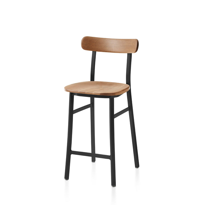 Utility Counter Stool - Emeco - Stools + Benches + Ottomans - Powder Coated Black - Oak - HORNE