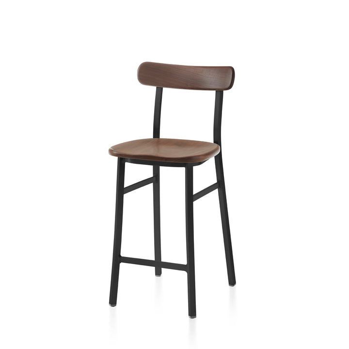 Utility Counter Stool - Emeco - Stools + Benches + Ottomans - Powder Coated Black - Walnut - HORNE