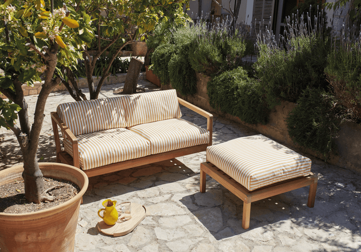Virkelyst Pouf - Skagerak by Fritz Hansen - Outdoor Furniture - Teak / Golden Yellow Stripe - HORNE
