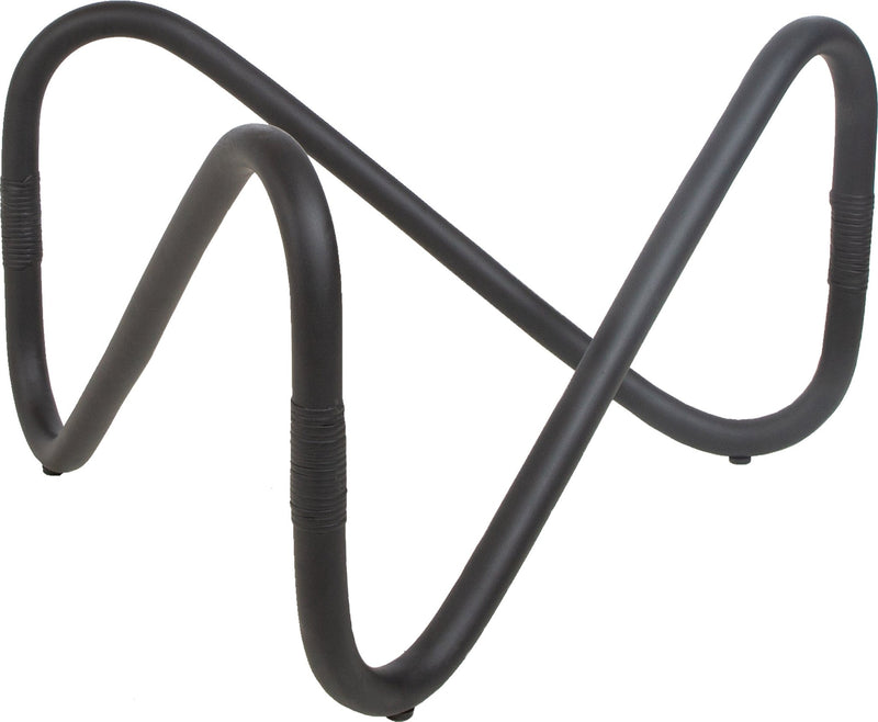 Coffee table with a wavy rattan base and a sleek, round glass top