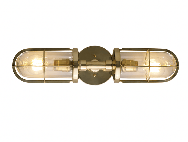 Weatherproof Ship's Double Well Light 7208 - Davey Lighting - Outdoor Lights - Weathered Brass & Clear Glass - HORNE
