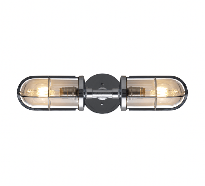 Weatherproof Ship's Double Well Light 7208 - Davey Lighting - Outdoor Lights - Weathered Brass & Clear Glass - HORNE
