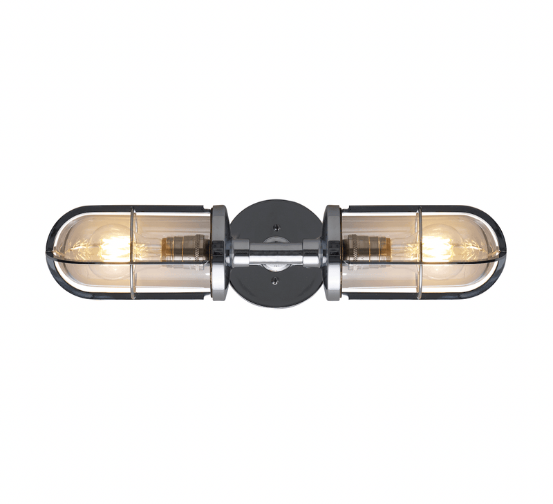 Weatherproof Ship's Double Well Light 7208 - Davey Lighting - Outdoor Lights - Weathered Brass & Clear Glass - HORNE