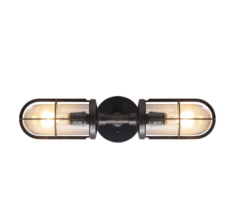 Weatherproof Ship's Double Well Light 7208 - Davey Lighting - Outdoor Lights - Weathered Brass & Clear Glass - HORNE